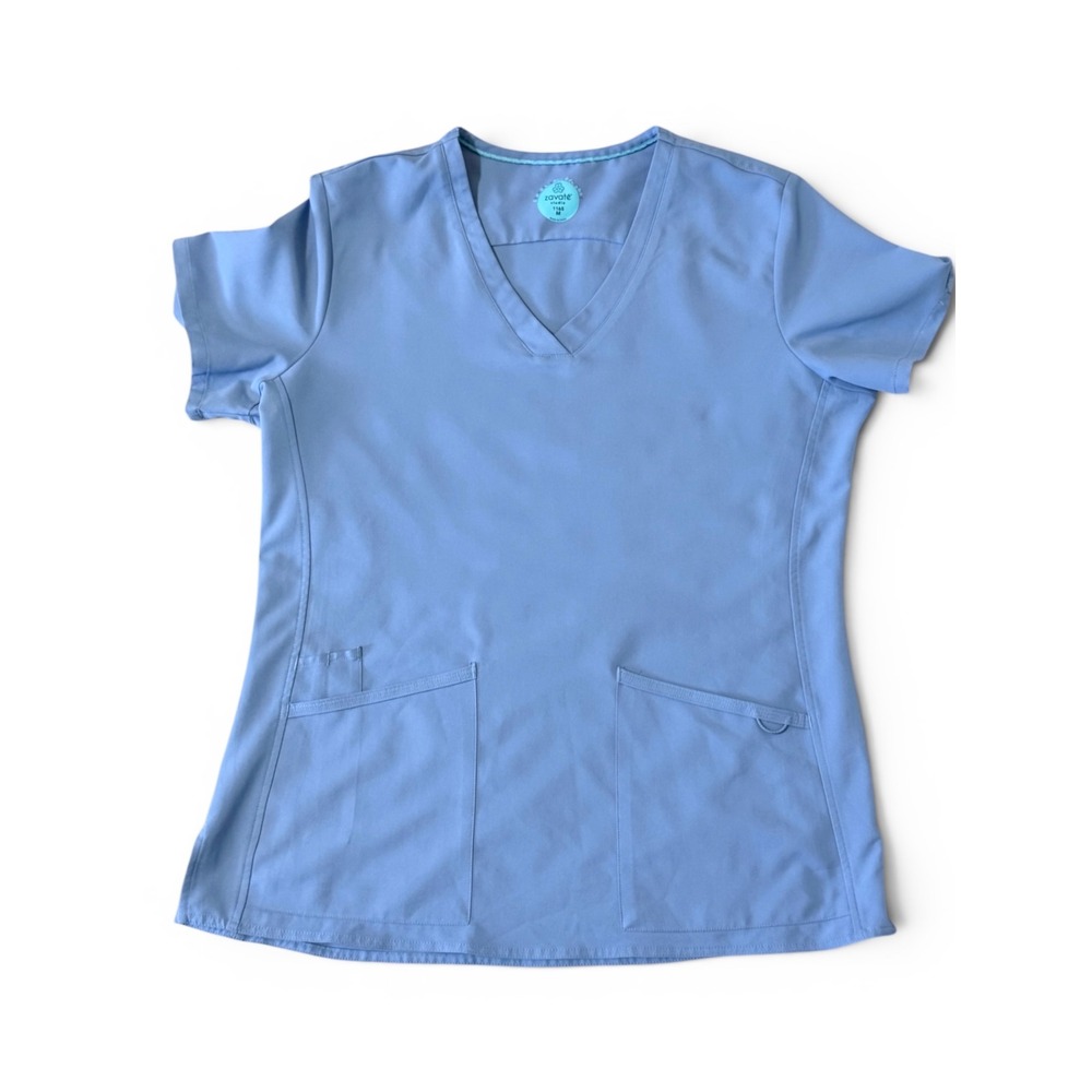 Zavate Studio Womens Scrub Top‎ Light Blue V-Neck Short Sleeve Pockets Medium